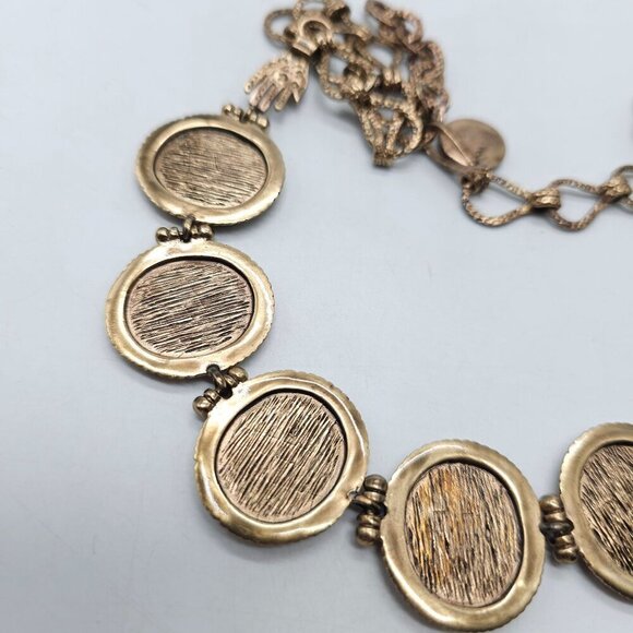 Vintage Designer Gold Tone Coin Necklace With Angel Motif Turquoise Accents - Picture 9 of 11